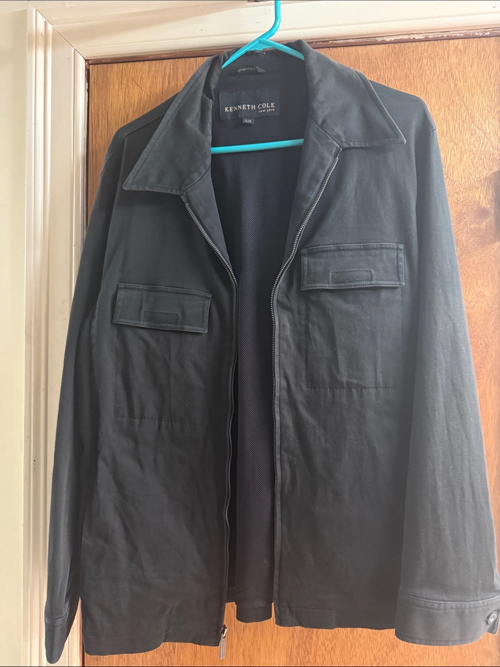Kenneth Cole Black Men's Field Jacket with Chest Flap Pockets